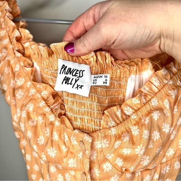 Princess Polly Donna Tangerine Orange Peach Floral Daisy Mini Dress Size 6 - Picture 8 of 16